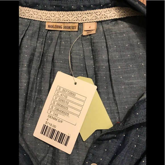 ❤️NWT Anthropologie Holding Horses Denim Polka Dot Shirt 4❤️ - Picture 10 of 11